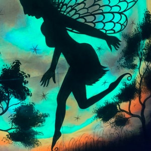Fairy UV Art 69cm x 44cm apron. Blacklight Fluorescent Glow Art Backdrop / Tapestry Wall Hanging. 27” X 17”