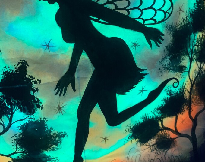 Fairy UV Art 69cm x 44cm apron. Blacklight Fluorescent Glow Art Backdrop / Tapestry Wall Hanging. 27” X 17”