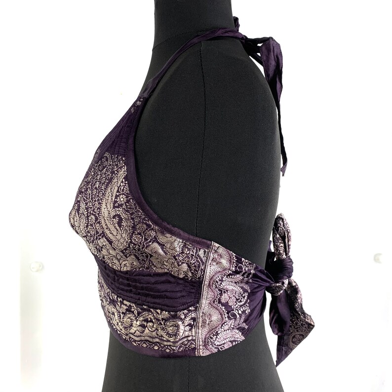 Silk Gypsy Bohemian Goth UK- SM Tribal Top Dark Mori Larp Steampunk Pagan Celtic crop top in Purple /& Silver