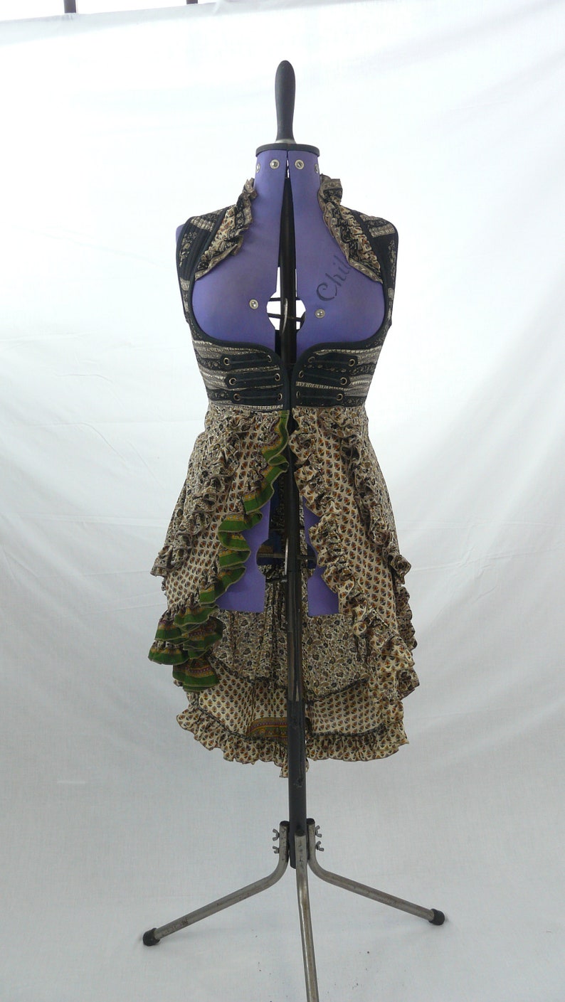 Wrap around 3 rouches at back lots of frills fully adustable at waist Goa Dress Day Corset Overdress M Best Silk