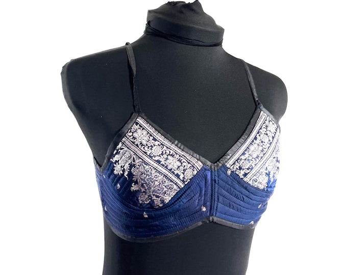 S Gia Cross Strap Bra Top, Handmade in Vintage Silk Brocade (SKU:2161-10075)