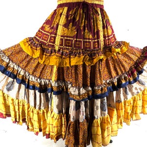 Jazmyn 25 Yard Skirt handmade in Vintage Summer Silk, Maxi One Size; (28&quot;-42&quot; Waist) a Boho Cottagecore skirt SKU:738-8966