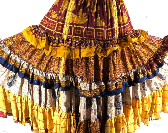 Jazmyn 25 Yard Skirt handmade in Vintage Summer Silk, Maxi One Size; (28"-42" Waist) a Boho Cottagecore skirt SKU:738-8966
