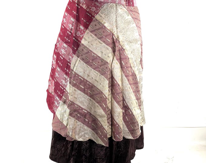 Pemberin Midi Wrap Skirt - Silk Brocade - Two Layer - A-Line - One Size (SKU:2034-10479)