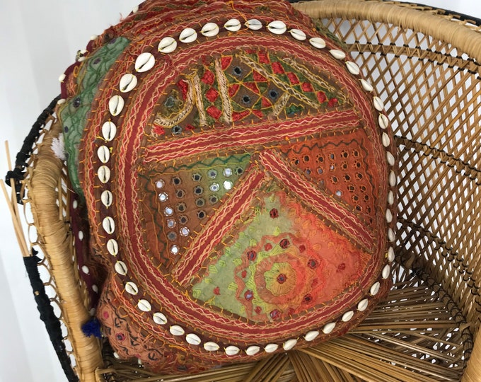 Traditional embroidered cushion cover. Handmade Indian vintage fabric. Colourful bohemian pillow cover. Home decor
