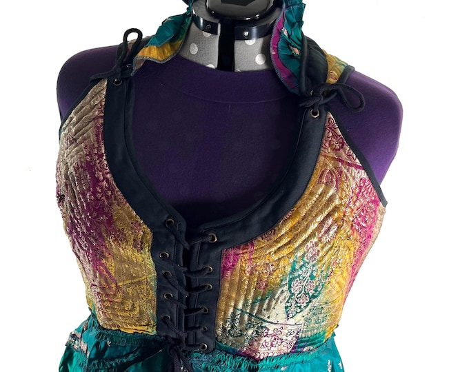 6XL Varuna Corset Dress in Silk Brocade with long body. SKU:2002-10208