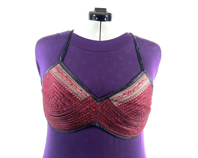 2XL Gia Cross Strap Bra Top, Handmade in Vintage Silk Brocade (SKU:2165-9994)