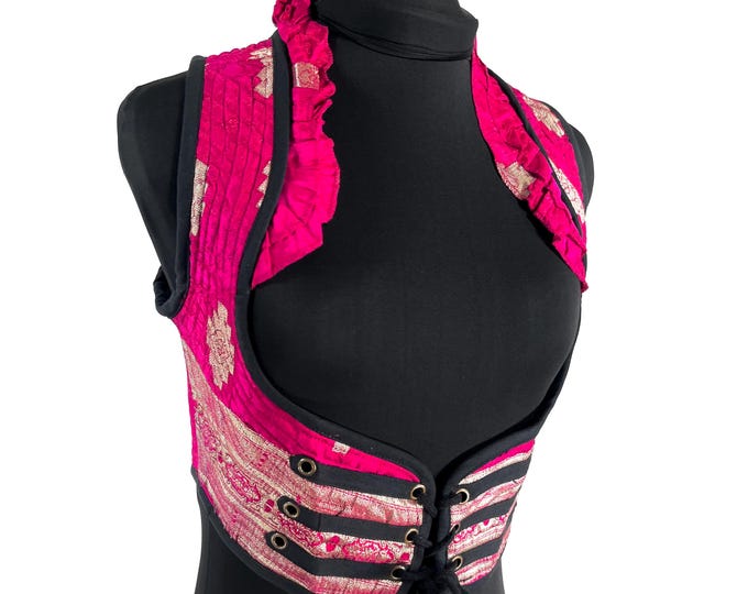 Ivy M Underbust Corset Top; steampunk vest handmade in Vintage Silk Brocade (SKU:2172-10111)
