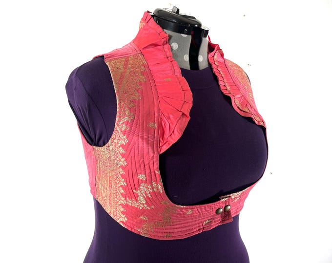 5XL. Corset Style Bustier Bra Top handmade in Vintage Silk Brocade.  Choli Plus Plus Size Laced Top  SKU:448-9063