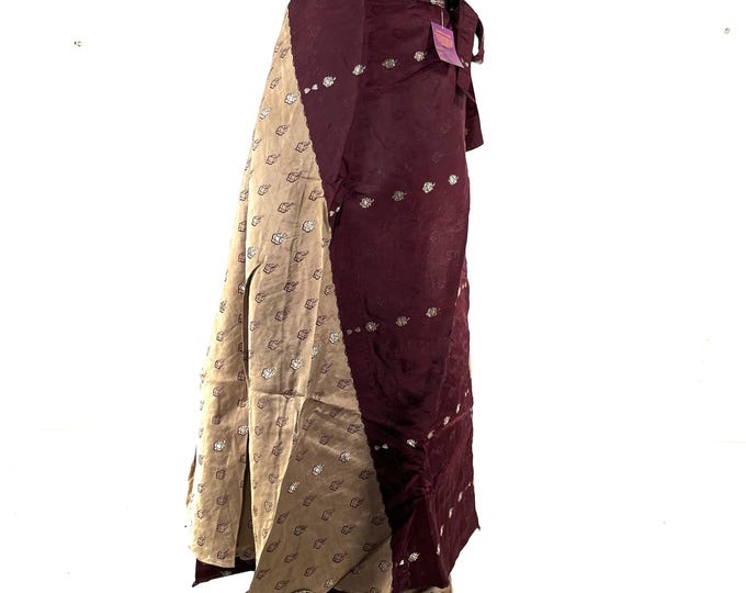 Pahala Maxi Wrap Skirt. Upcycled Vintage Heavy Silk Brocade Sari. One Layer A-Line Wrap Skirt SKU:2032-8468