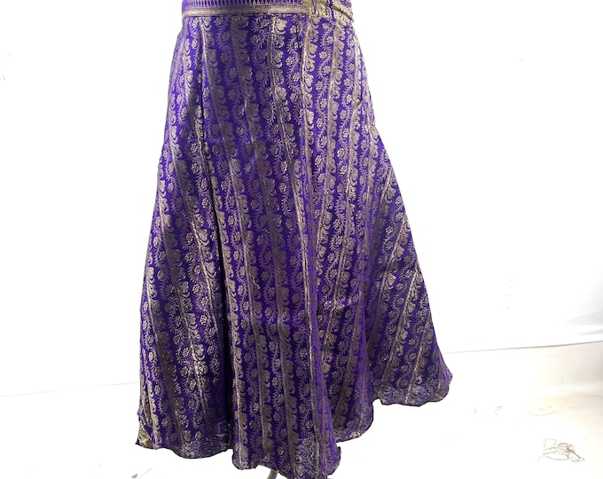 Pahala Midi Wrap Skirt in Upcycled Heavy Silk Brocade Sari. (One Layer A-Line Saree Wrap Skirt)  SKU:2031-10509