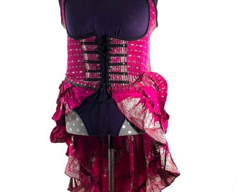 4XL Elisa Bustier Dress; Steampunk Under-bust Long Body Corset in Silk Brocade, (SKU:2004-10229)