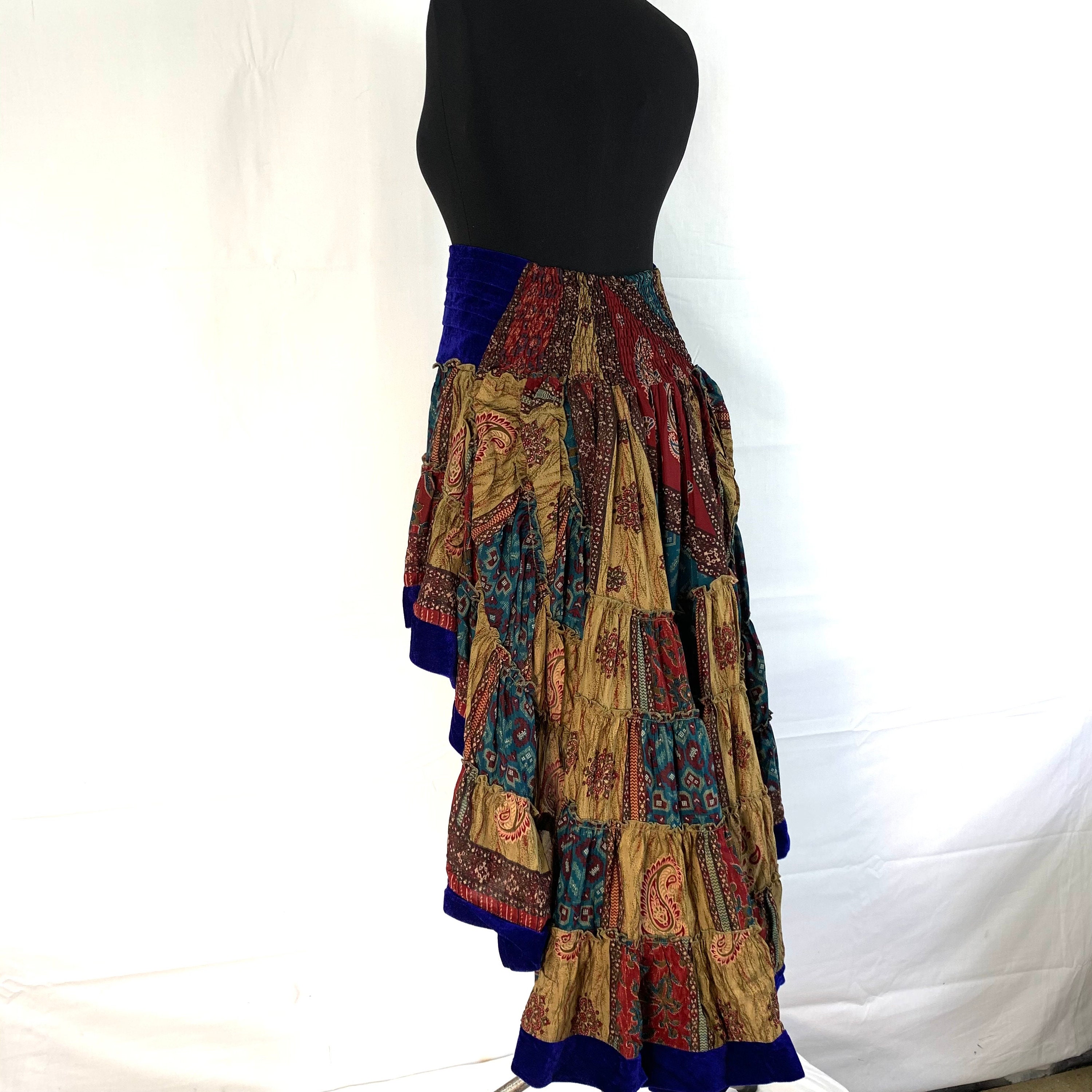 Bohemian Hi Low Velvet Edged Skirt. Silky asymmetric flowing | Etsy