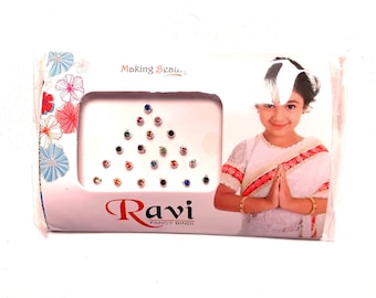 Multi-colour Deluxe Ravi Bindi Pack of 21 Face Jewellery. Face Gem Glitter Festival Party Goth Wedding