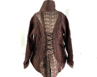 2XL. Steampunk Silk Brocade Tailcoat. Unisex & Unique, Fleece lined Pirate Coat. Corsetage at back for adjustable sizing.