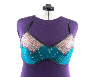 XL Gia Cross Strap Bra Top, Handmade in Vintage Silk Brocade (SKU:2164-10000)