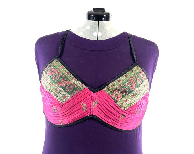 2XL Gia Cross Strap Bra Top, Handmade in Vintage Silk Brocade (SKU:2165-9991)
