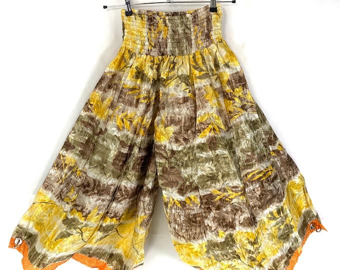 XL. Delilah Culottes in Summer Silk great for a fuller figure. (Yellow, Green and Bronze Wide Leg Palazzo Pants) SKU:838-4935