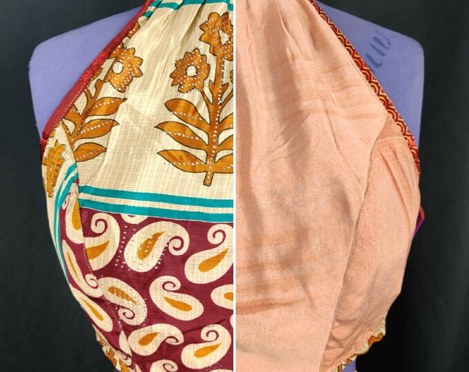 S/M Halter Crop Top, in Light Silk, Reversible (Rave/Festival Top) SKU:439-S/M