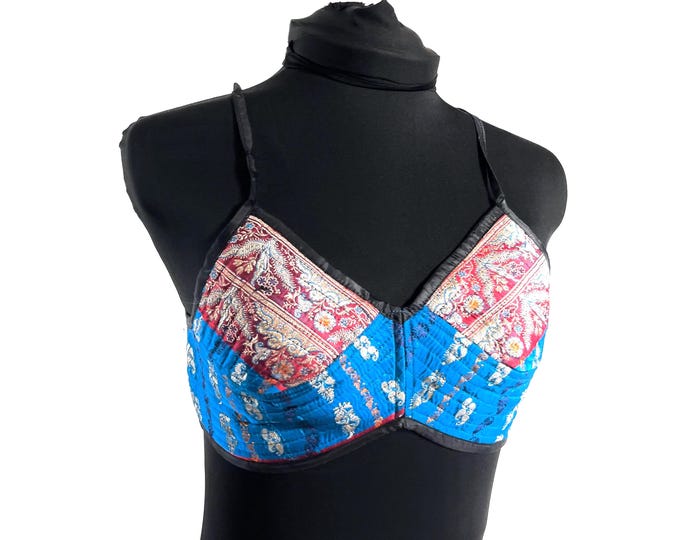 S Gia Cross Strap Bra Top, Handmade in Vintage Silk Brocade (SKU:2161-10073)
