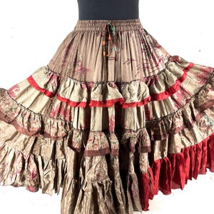 Yasmin XL 25 Yard Skirt handmade in Vintage Winter Silk, Maxi Plus Size; (31&quot;-60&quot; Waist) a Boho Cottagecore skirt  SKU:739-8973