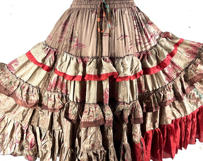 Yasmin XL 25 Yard Skirt handmade in Vintage Winter Silk, Maxi Plus Size; (31"-60" Waist) a Boho Cottagecore skirt  SKU:739-8973