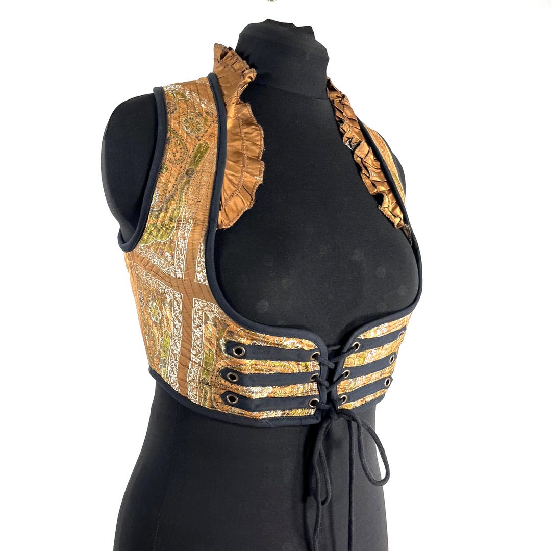 Underbust Corset Top; Ivy UK-L Gold & Green Steampunk Vest