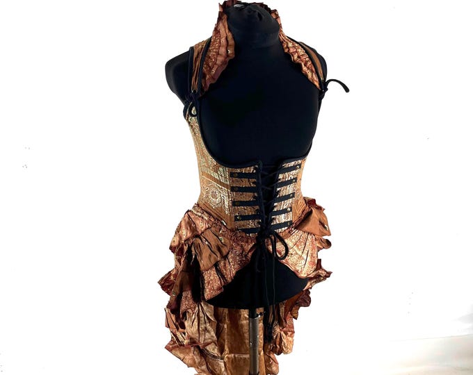 M Elisa Bustier Dress; Steampunk Under-bust Long Body Corset in Silk Brocade, (SKU:2004-10268)