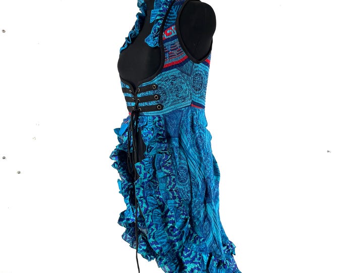 S.  Celeste Corset Dress with adjustable skirt in Vintage Silk. (Steampunk, Boho, Renaissance Style) SKU:980-9554