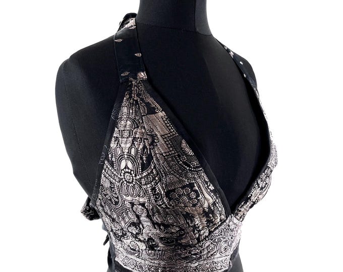 S Phoenix Tribal Top. New cut Bra handmade in Silk Brocade. SKU:1022-9481