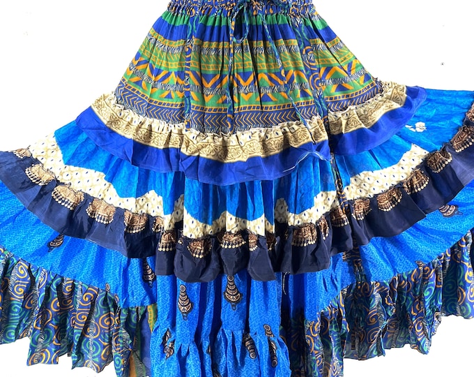 Yasmin XL 25 Yard Skirt handmade in Vintage Winter Silk, Maxi Plus Size; (31"-60" Waist) a Boho Cottagecore skirt  SKU:739-8974