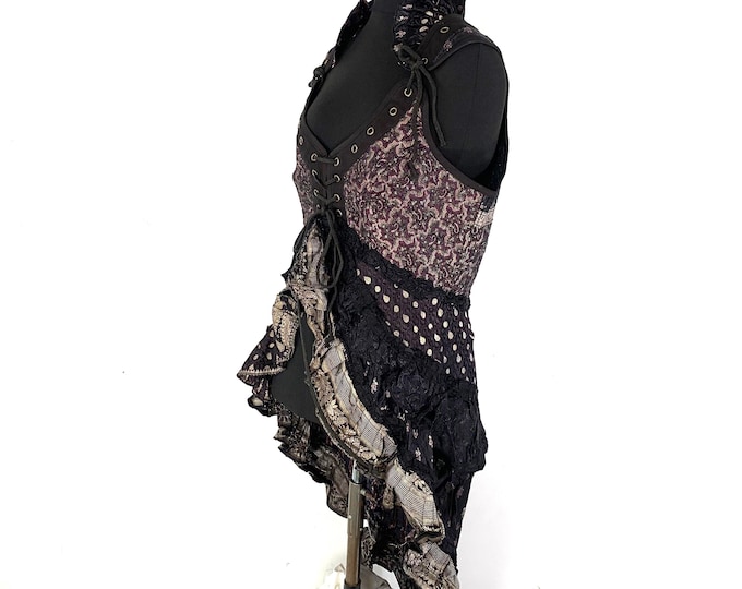 2XL Sophia Corset Dress - Hi-Low tiered skirt - handmade - Silk brocade (SKU:2000-5374)