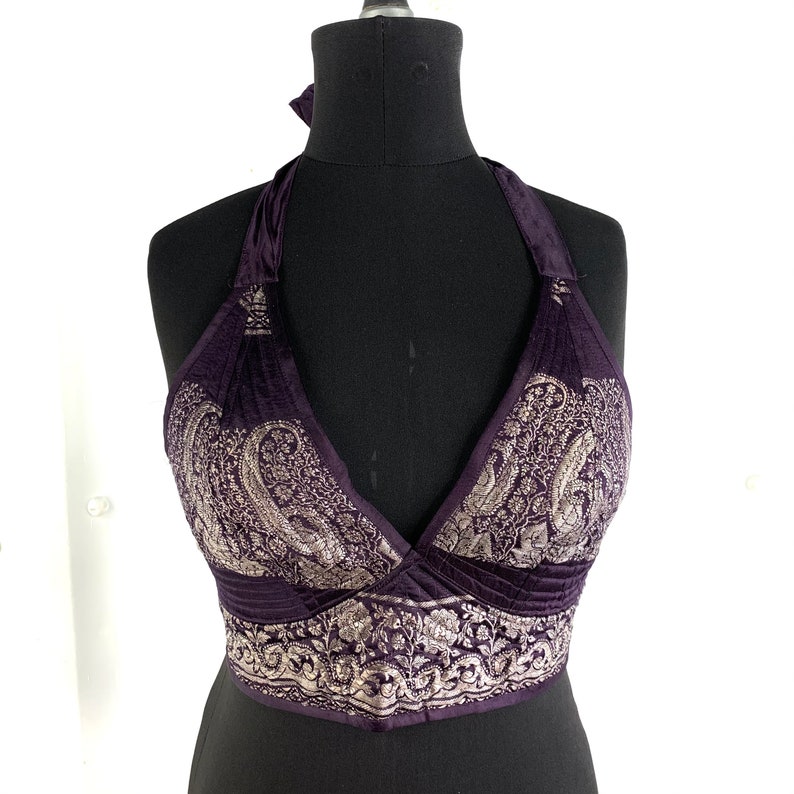 Silk Gypsy Bohemian Goth UK- SM Tribal Top Dark Mori Larp Steampunk Pagan Celtic crop top in Purple /& Silver