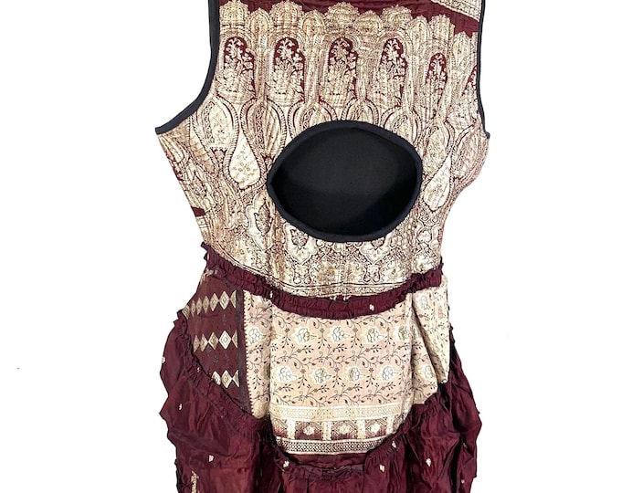 Sophia Corset Dress. Hi-Low tiered skirt, Silk brocade. Handmade Renaissance Festival UK-3XL  (SKU:2000-5382)