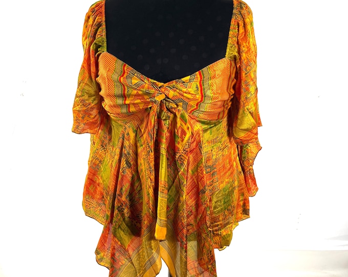 Stevie Boho Floaty Silk Top - Summer Blouse XL Size (SKU:450-10407)