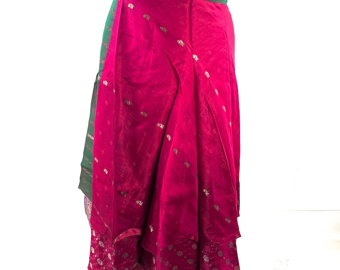 Pemberin Midi Wrap Skirt - Silk Brocade - Two Layer - A-Line - One Size (SKU:2034-10473)