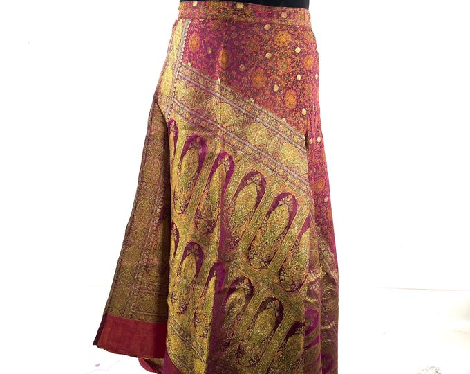 Pahala Maxi Wrap Skirt. Upcycled Vintage Heavy Silk Brocade Sari. One Layer A-Line Wrap Skirt SKU:2032-10486