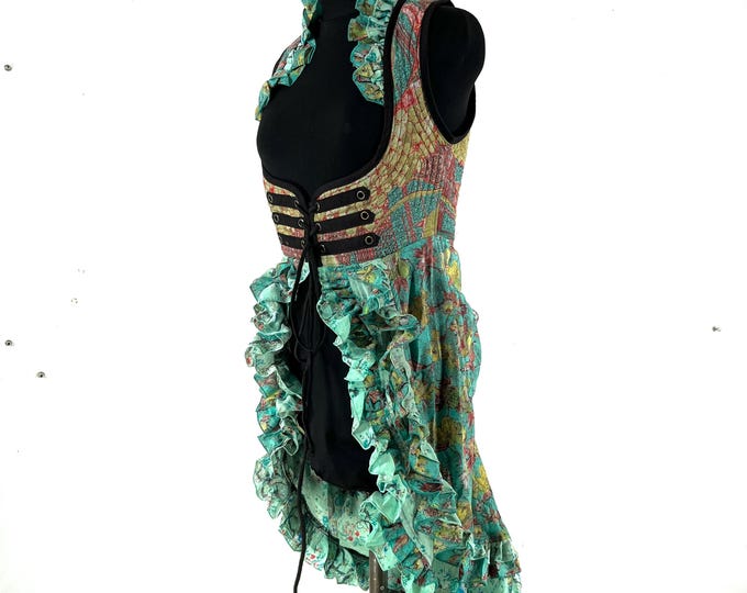 S.  Celeste Corset Dress with adjustable skirt in Vintage Silk. (Steampunk, Boho, Renaissance Style) SKU:980-9553