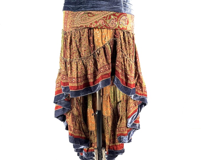 XL Layla Bohemian High Low Skirt - Silk, Velvet Edged (SKU:734-9952)