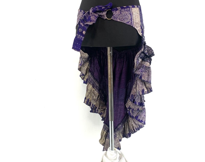 Bustle Wrap Over Skirt Vintage Silk Brocade, Luna S/M; Tribal Belly Dance mini skirt, Steampunk Festival Cosplay Tail Skirt SKU:221-4696