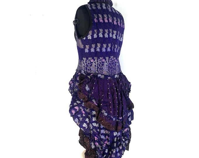 2XL Elisa Corset Dress - Underbust Long Body - Blue Silk Brocade (SKU:2004-4362)