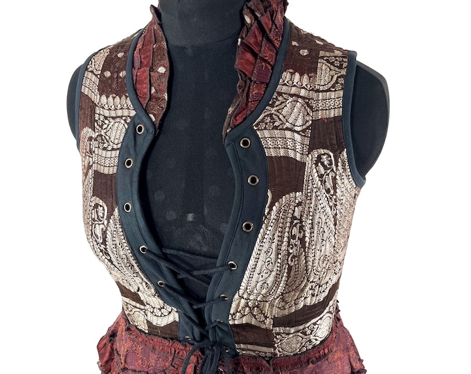 2XL. Isabella Corset Dress in Silk brocade. Perfect for Steampunk, Larp, Tribal & REN events SKU:2001-2599