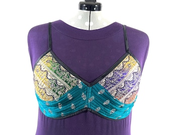 2XL Gia Cross Strap Bra Top, Handmade in Vintage Silk Brocade (SKU:2165-9990)