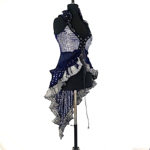 Sophia Corset Dress with Hi-Low tiered skirt handmade in Silk brocade. Steampunk Ren Faire UK-M SKU:2000-2959
