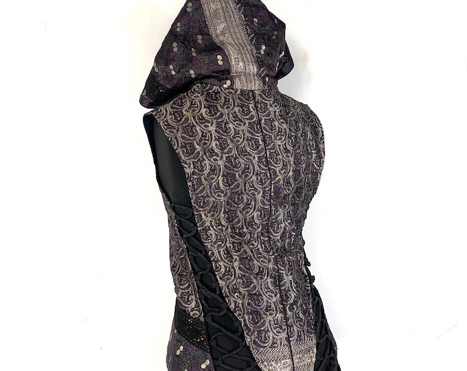 S/M. Pixie Hooded Jacket, Silk brocade. Pagan, Celtic, Gothic, Elven, Festival, LARP, R.E.N., Cosplay SKU:1050-5170