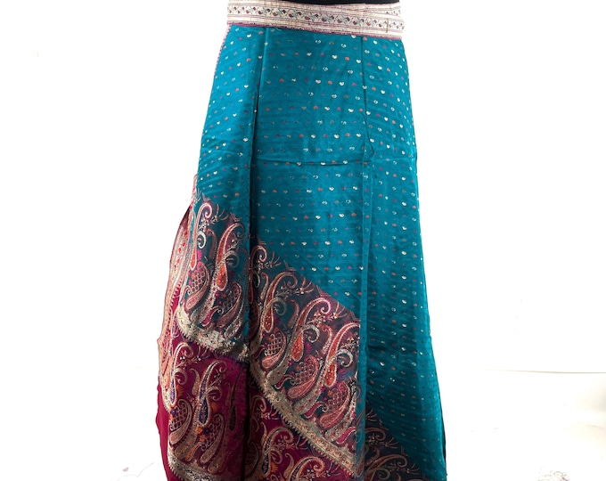 Pahala Maxi Wrap Skirt. Upcycled Vintage Heavy Silk Brocade Sari. One Layer A-Line Wrap Skirt SKU:2032-10487