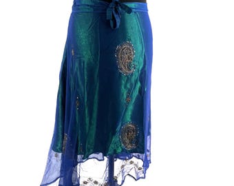 Aari Tari Midi Wrap Skirt - 2 layer handmade (SKU:2011-9888)