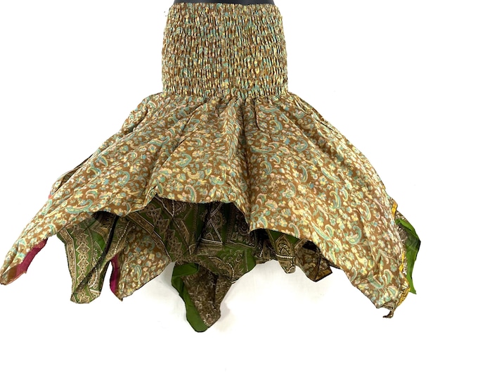Nina Fairy Skirt One size in Silk (Length 32") a summer silk handmade handkerchief skirt swirly SKU:899-10449