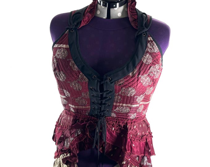 5XL Varuna Corset Dress in Silk Brocade with long body. SKU:2002-10195