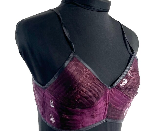 XS Gia Cross Strap Bra Top, Handmade in Vintage Silk Brocade (SKU:2160-10085)